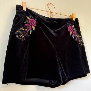 Velvet Embroidered High Waisted Shorts